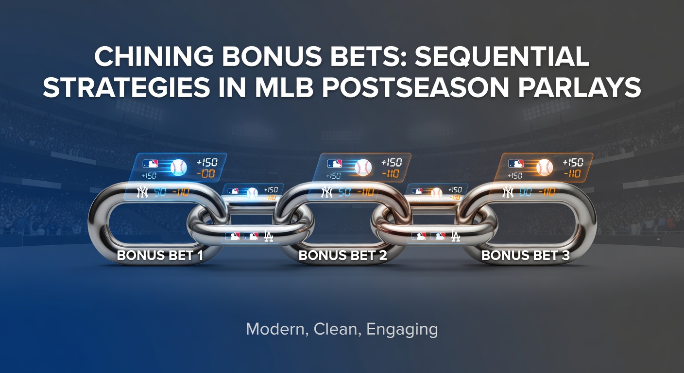 Visual representation of bonus bets chaining together in a sequence for MLB postseason parlay betting, showing linked game outcomes and payout multipliers