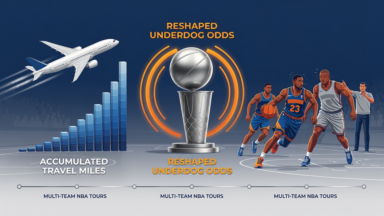 Statistical charts illustrating travel distance correlations with NBA team performance and underdog outcomes