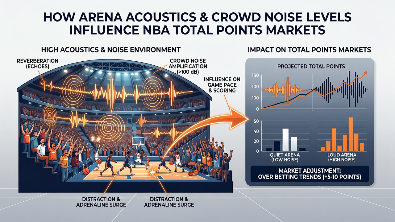 Graph overlay on arena photo displaying decibel levels versus points scored in NBA matchups