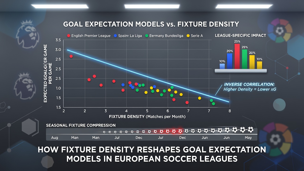 Data visualization of goal expectation adjustments based on fixture density across multiple European leagues
