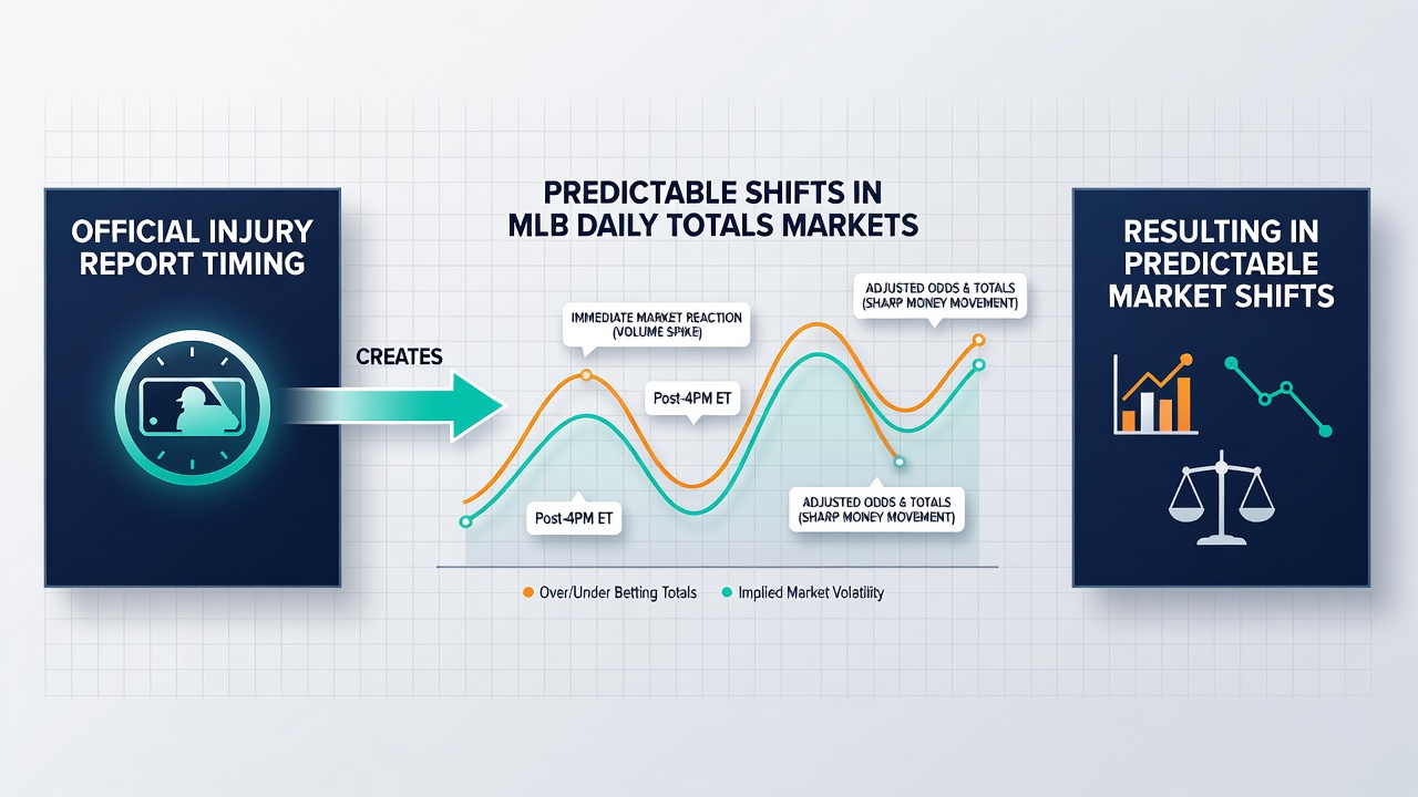 Sportsbook odds board showing MLB totals line adjustments after injury updates