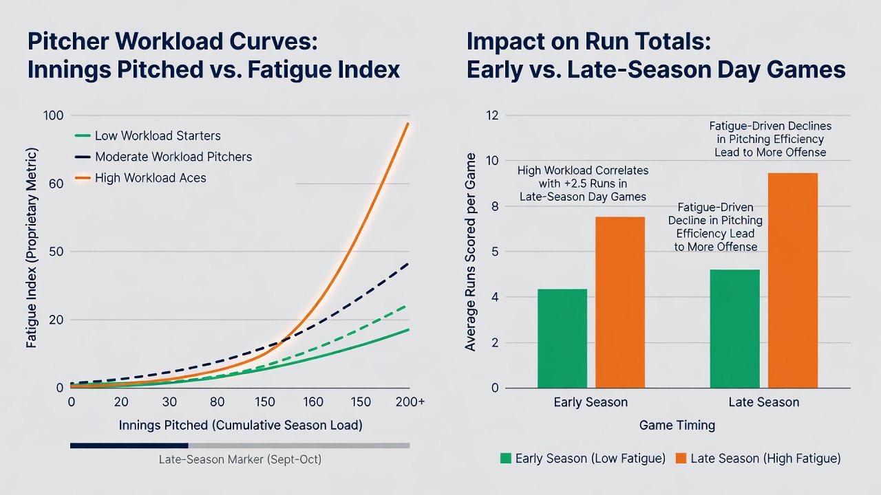 Chart showing run totals versus pitcher innings in late MLB season day games