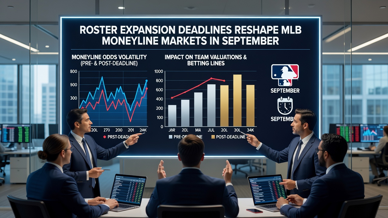Sportsbook odds board showing MLB moneyline adjustments after roster expansion deadline