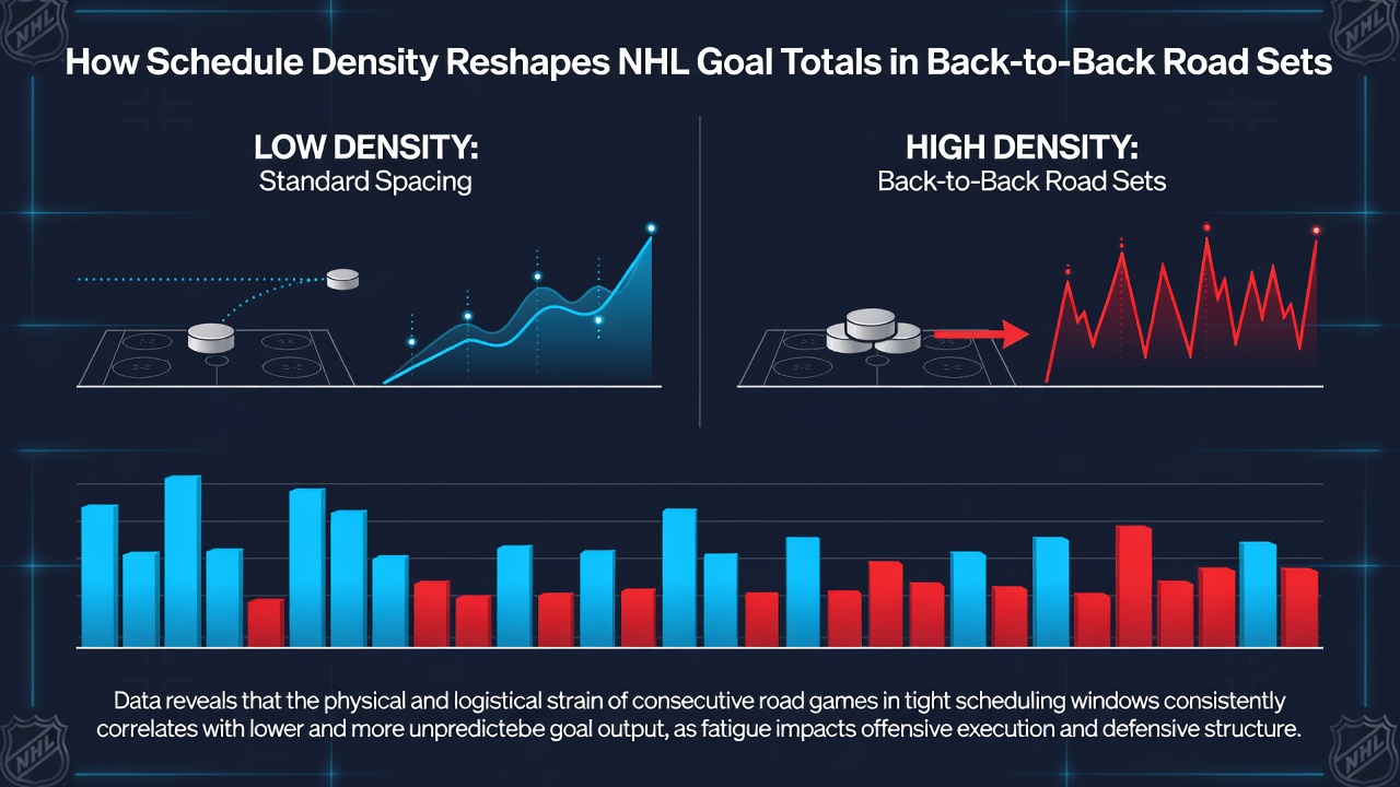 Statistical charts showing goal totals during NHL back-to-back road games