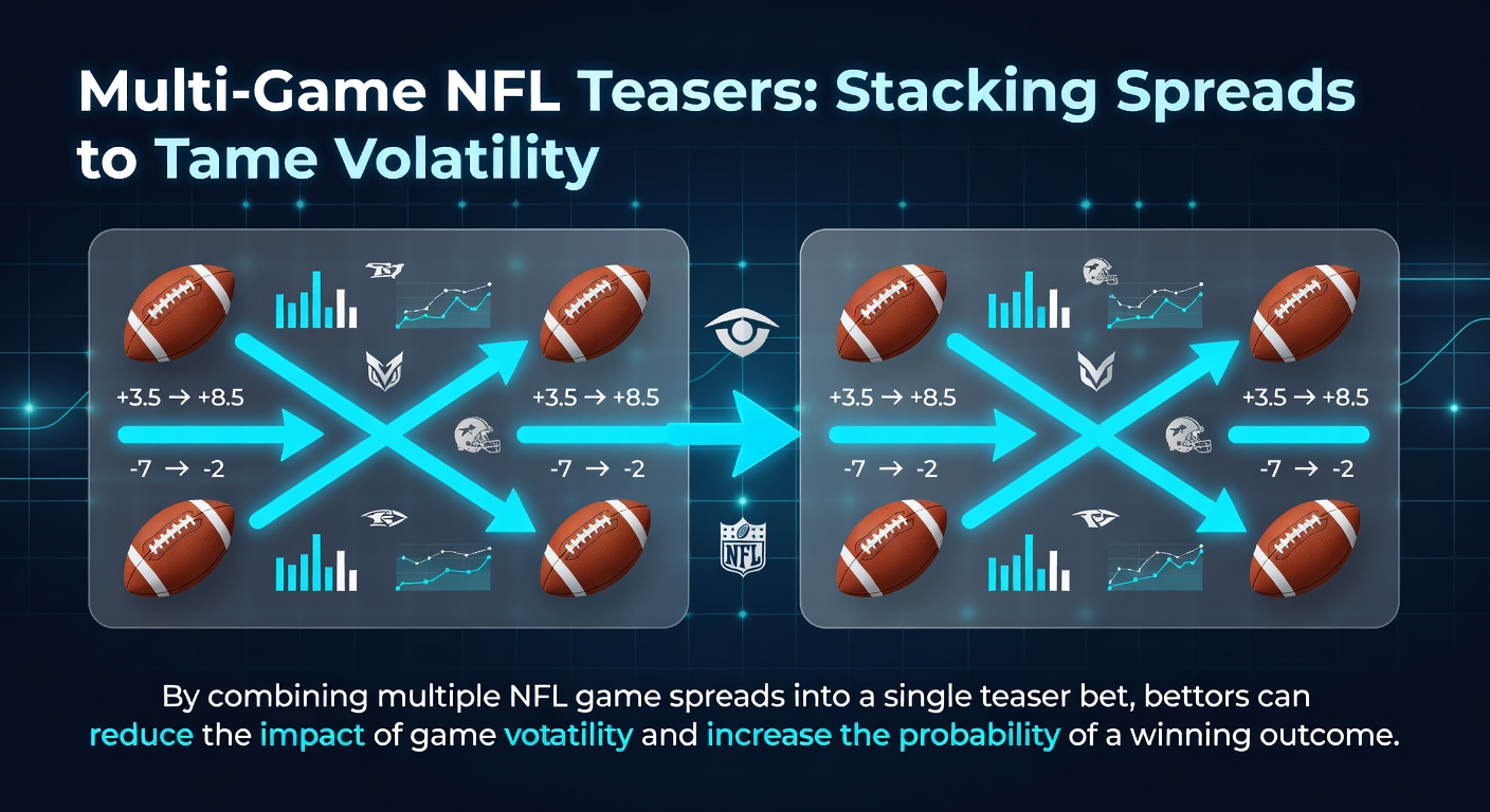 NFL betting chart showing teaser lines across multiple games with adjusted spreads and reduced volatility curves