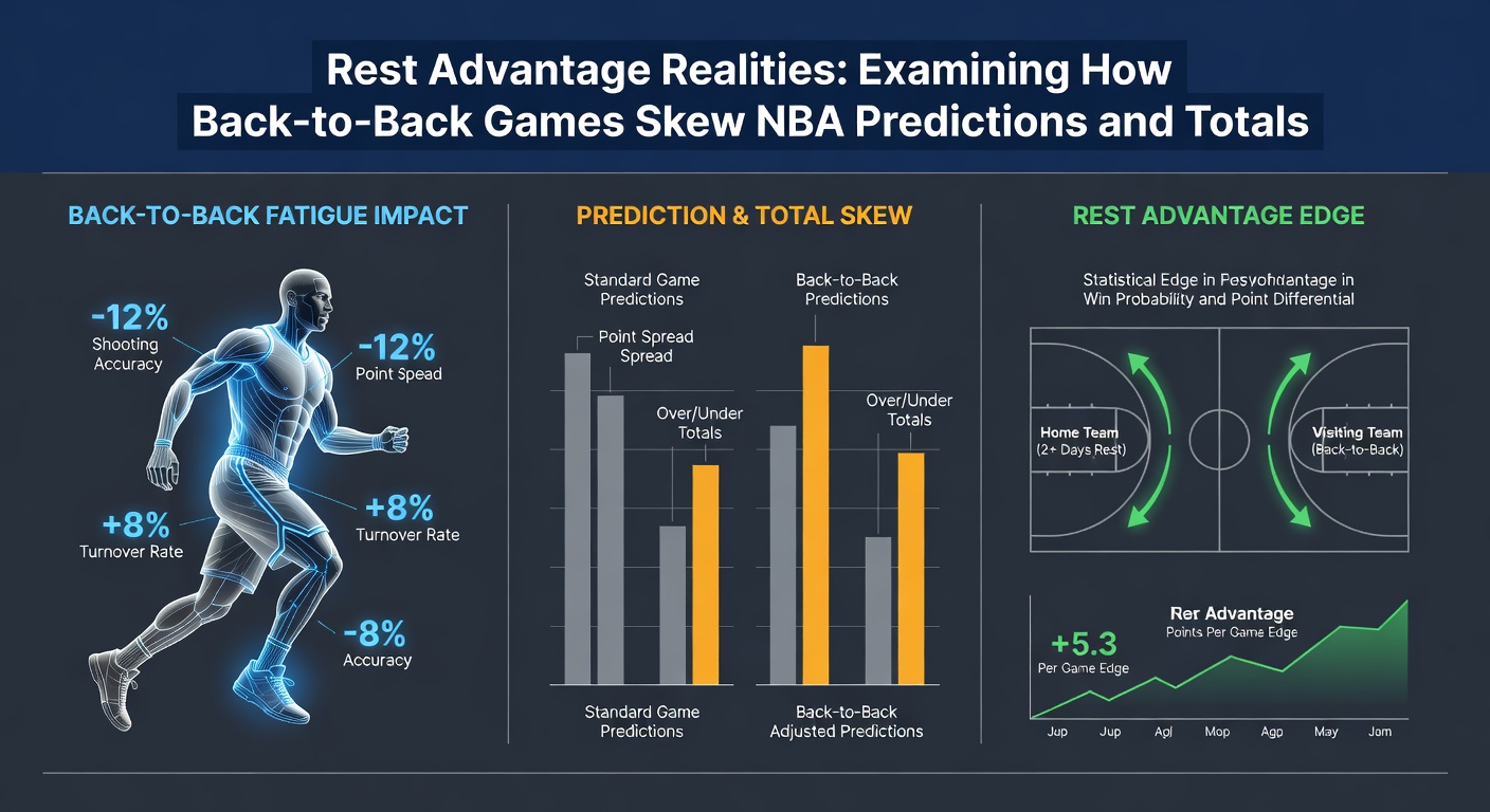 Statistical chart illustrating NBA back-to-back game impacts on scoring totals and win rates