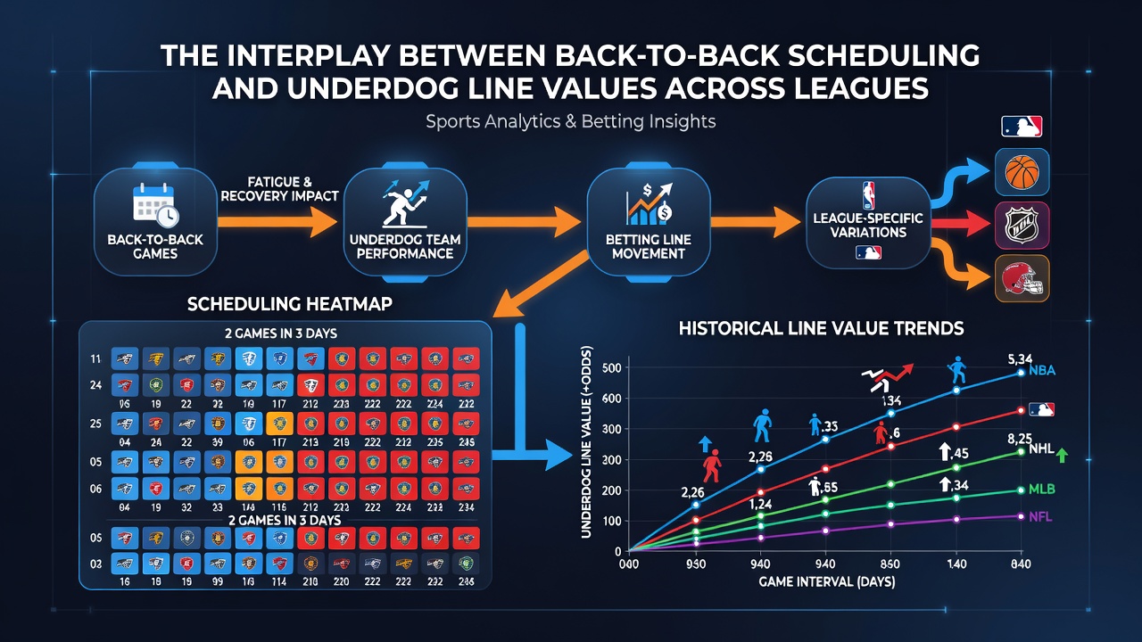 Detailed breakdown of underdog line value changes due to back-to-back scheduling across NBA, NHL, MLB and soccer leagues