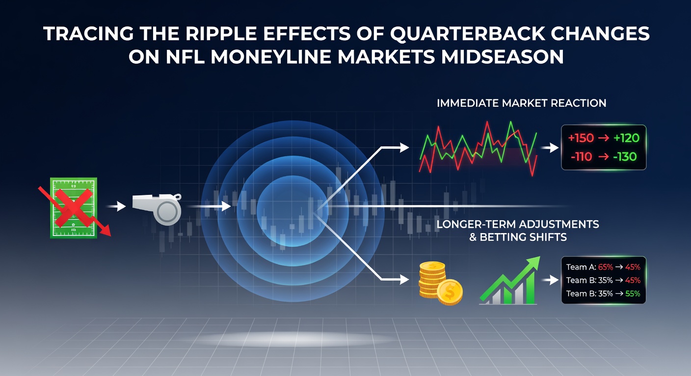 Quarterback handing off the ball in an NFL game where midseason injuries trigger shifts in moneyline betting markets