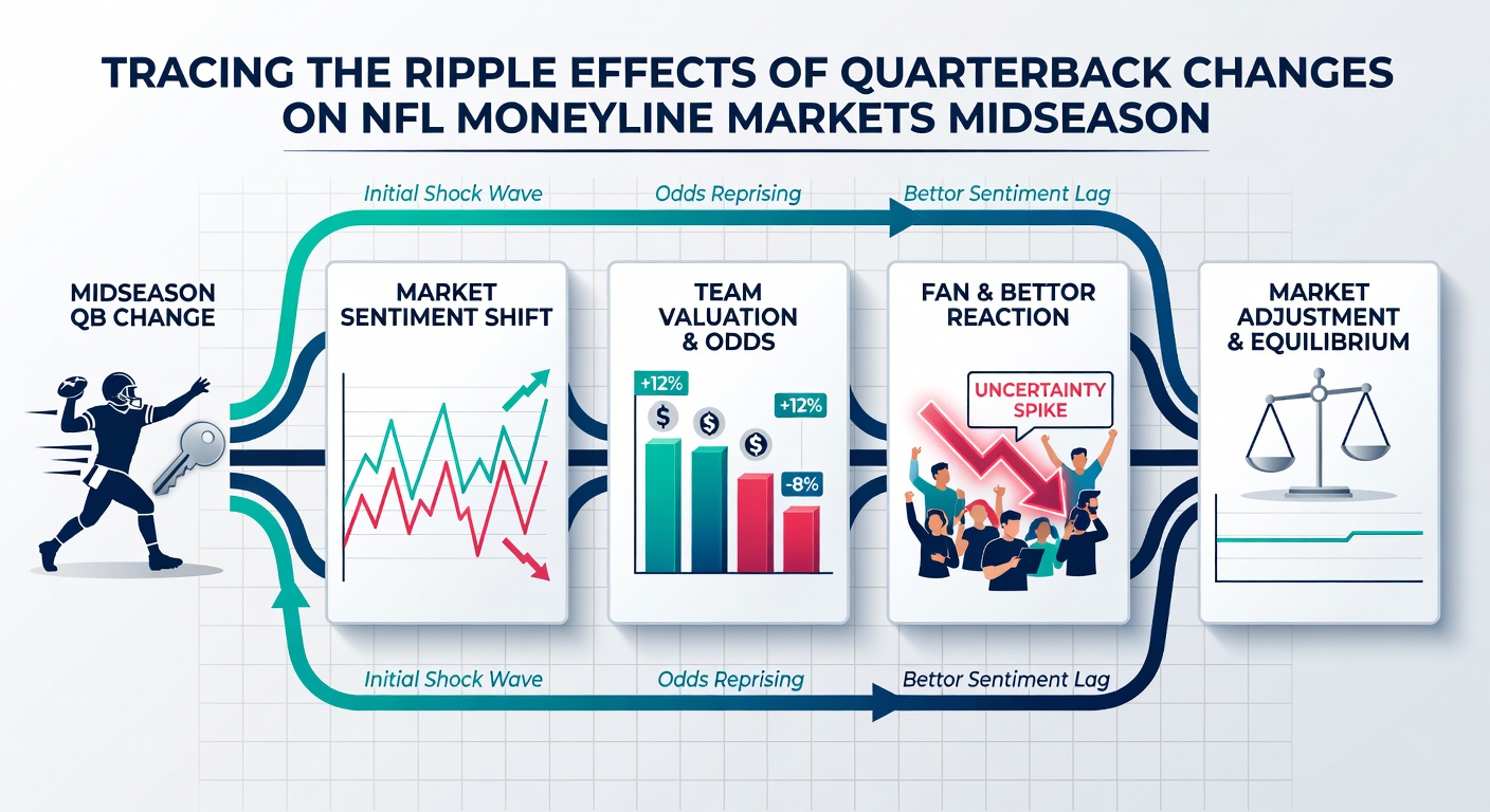 Sportsbook odds board displaying adjusted NFL moneyline numbers after a quarterback injury announcement